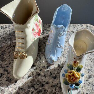 Vintage Noritake Porcelain Shoe Vases Set of 4 Japan Floral Gold Trim